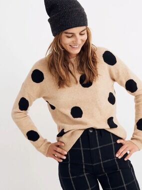 Madewell Dot Graystone Pullover Sweater in Coziest Yarn Size XXS Heather Camel
